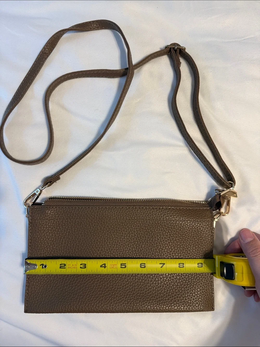 Classic Brown Pebbled Leather Crossbody - Minimalist Everyday Bag